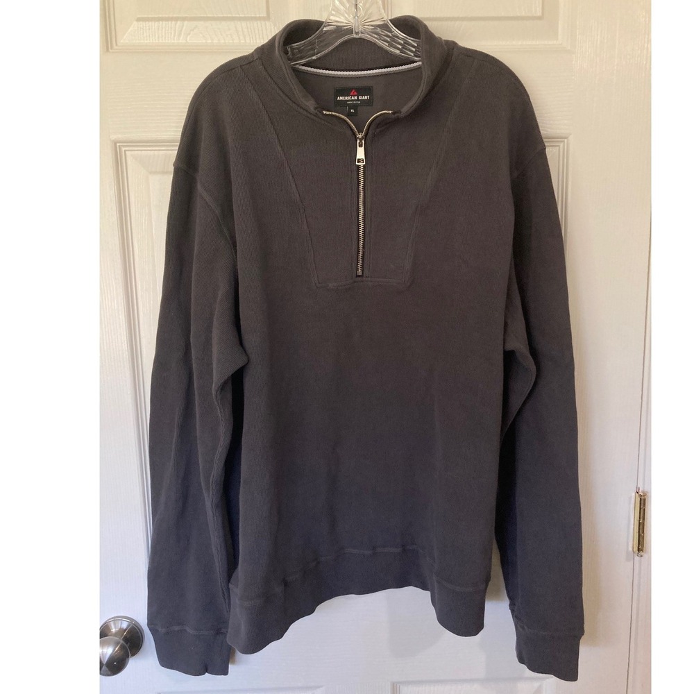American Giant Quarter Zip Pullover Dark Gray XL Ribbed Cotton USA Athleisure